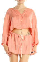 Load image into Gallery viewer, Apres x SilkRoll Reworked: Palm Beach top - 100% linen cropped button down M
