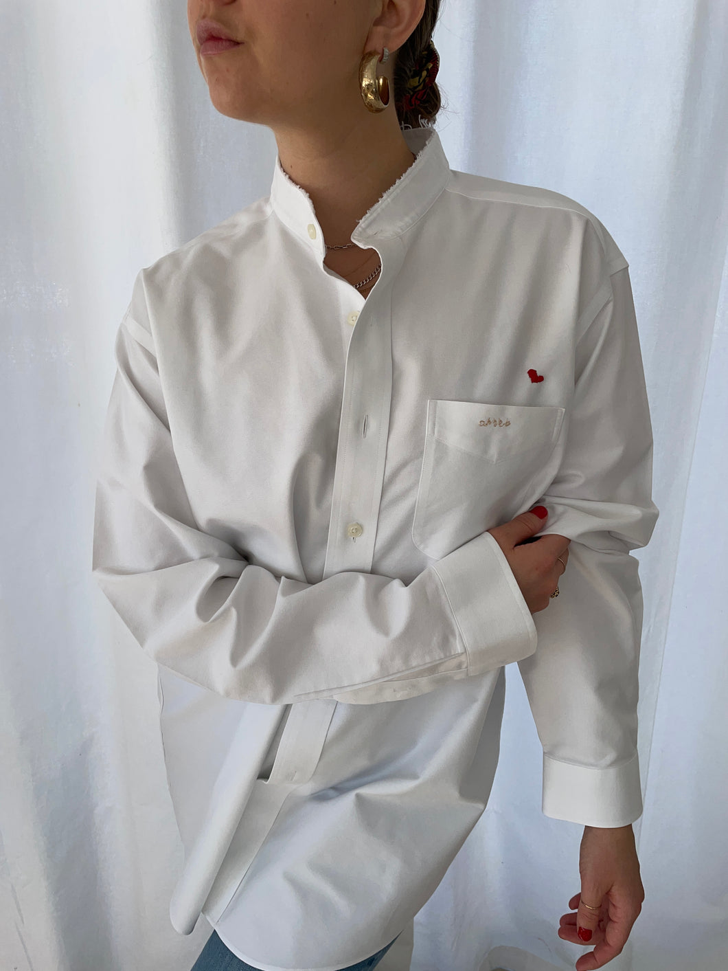 amour hand embroidered button down