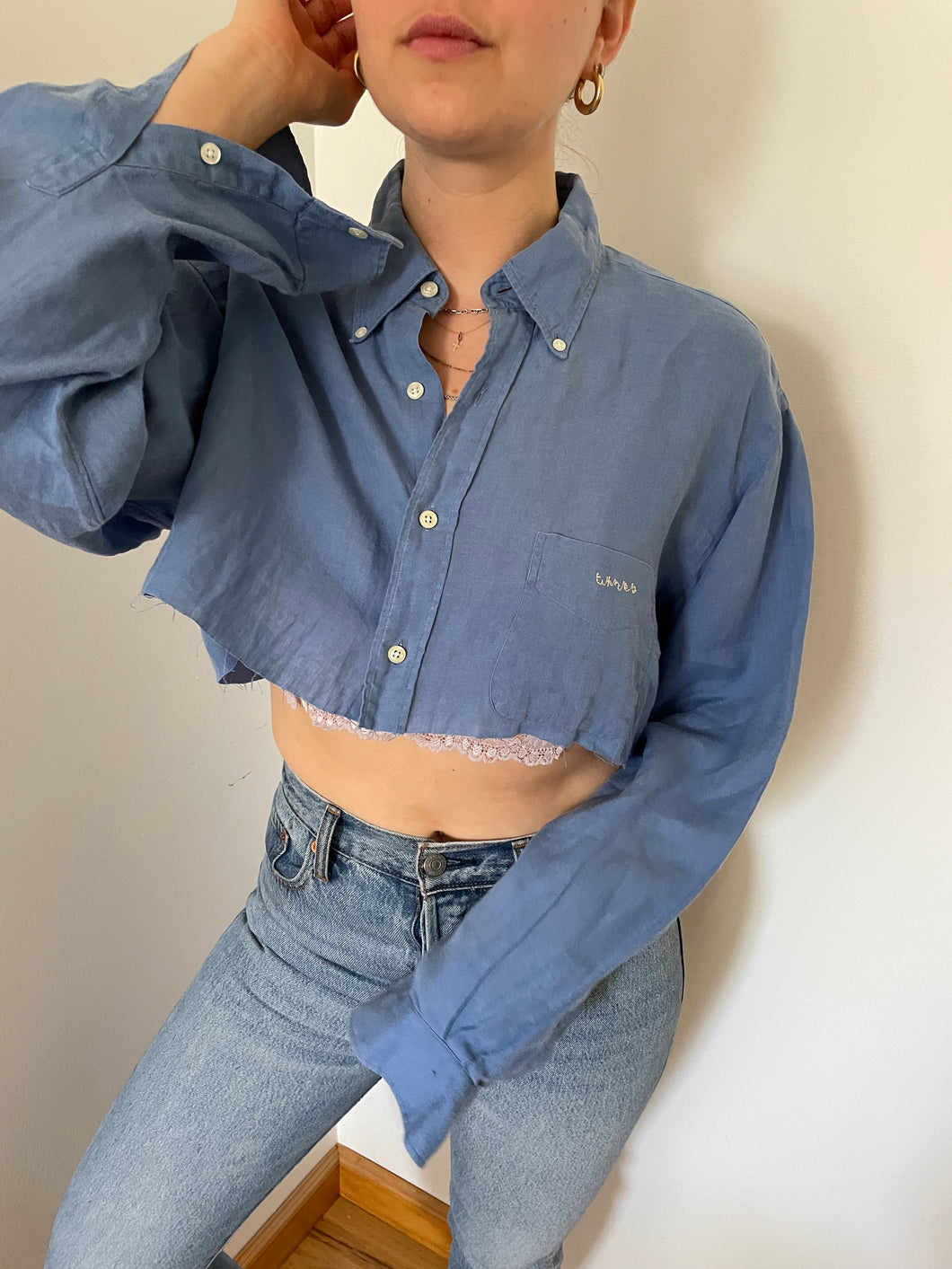 annette cropped button down