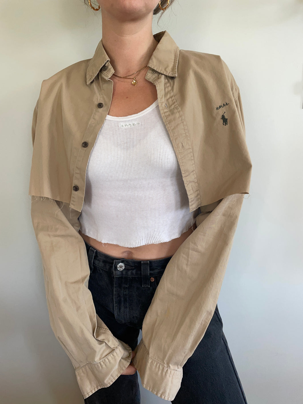 annette cropped button down